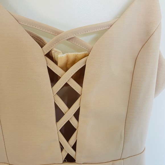 Showpo Cosmic Ties Bodycon Dress Beige - Picture 4 of 6